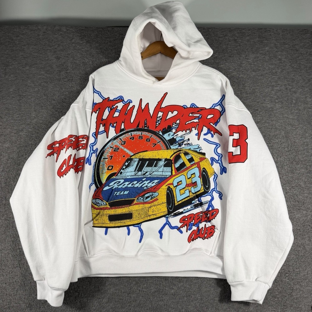PacSun Thunder Racing Team 2022 Graphic Hoodie White Speed Club Size XL AOP